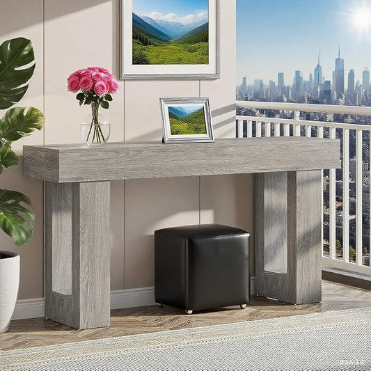 63-Inch Long Console Table, Wooden Rectangular Sofa Table Behind The Couch, Farmhouse Entryway Table for Entrance, Hallway (Grey)