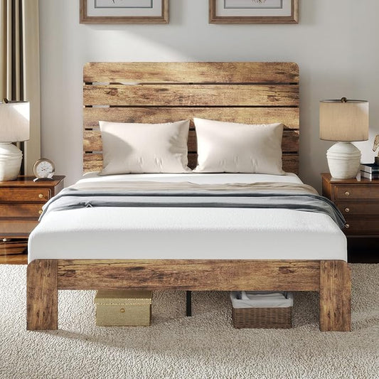 Queen Bed Frame, Queen Size Heavy Duty Bed Frame, Platform Bed Frames with Wood Headboard & Footboard, Noise Free, No Box Spring Needed, Brown