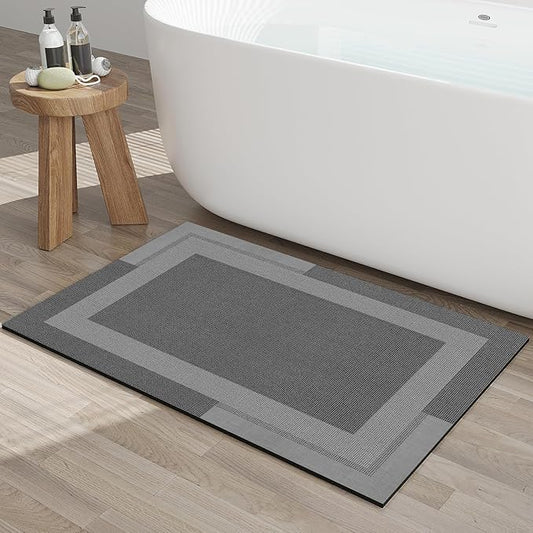 Non Slip Bath Mat, Rubber Backing Ultra Thin Bathroom Rugs Fit Under Door Quick Dry Super Absorbent Washable Bath Rug Shower Mat for Bathroom Floor Bathtub Sink, Easy Care Dark Grey 20"x 32"
