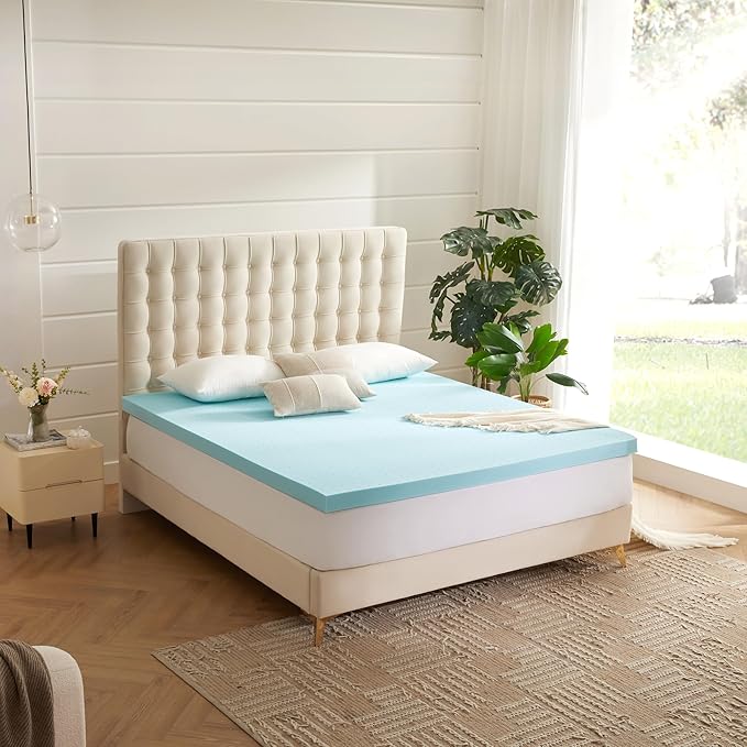 3 Inch Memory Foam Mattress Topper Twin, Mattress Pad Gel Infused Foam Bed Topper, Ventilated Soft Blue,Full Size