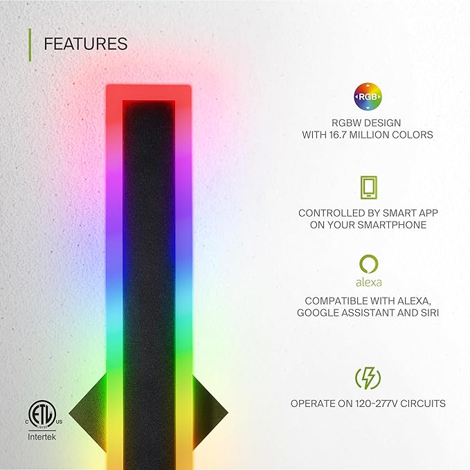 ASD LED 24" Long Wall Mount Light Fixture, Outdoor & Indoor Linear Sconce | RGBW, Smart, Waterproof, Anti-Rust, ETL Listed | 18W 900LM 2700-6500K 100-277V | Exterior Porch Lighting | Black