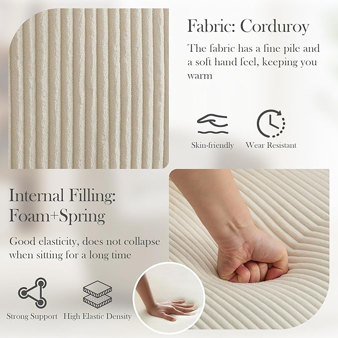 Aoiy & Wifon 34.25" W Swivel Barrel Chair Set of 2, Upholstered Round Small Accent Chair, Single Comfy Barrel Chair for Living Room, Corduroy, Ivory