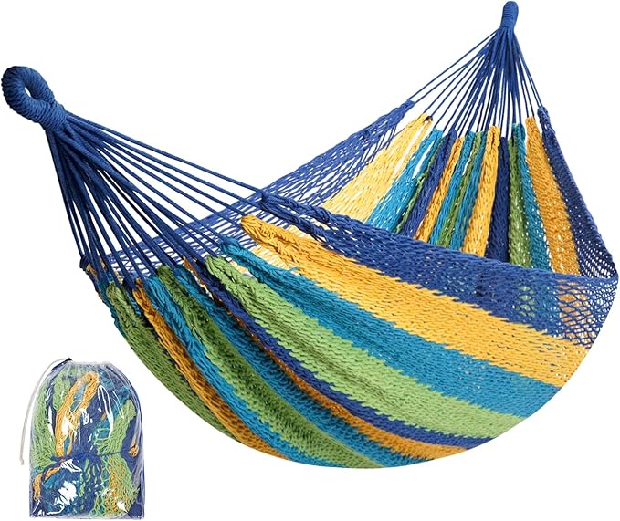 Handwoven Mayan Hammock - Portable Family Hammock with Carry Bag Matrimonial Size Multi-Color Handmade Hammock for Travel Camping Backyard, Porch, Outdoor or Indoor Use
