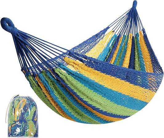 Handwoven Mayan Hammock - Portable Family Hammock with Carry Bag Matrimonial Size Multi-Color Handmade Hammock for Travel Camping Backyard, Porch, Outdoor or Indoor Use