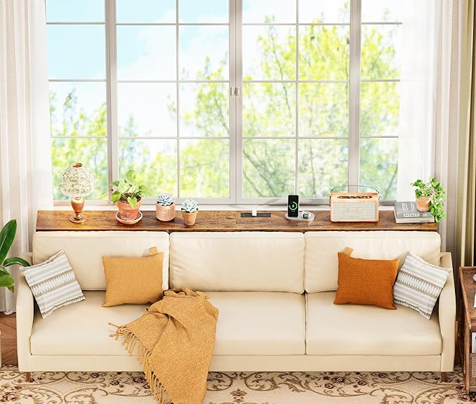 SUPERJARE 78.7 Inch Console Table with Outlet, Sofa Table with Charging Station, Narrow Hallway Entryway Table, Behind Couch Table, for Living Room, Rustic Brown