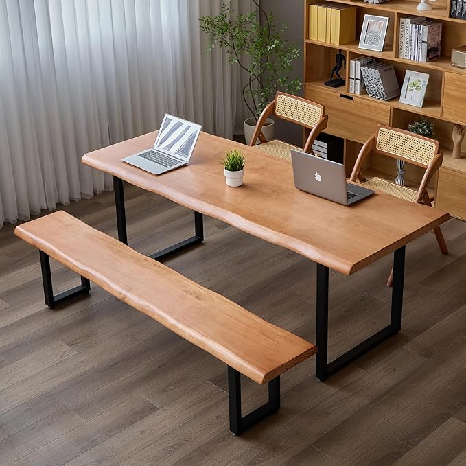 Stylish Solid Wood Office Desk with Sturdy Metal Base - Durable Multi-Size Executive Computer & Dining Table - Perfect for Home Office & Work Environments (Brown, 70.87in)