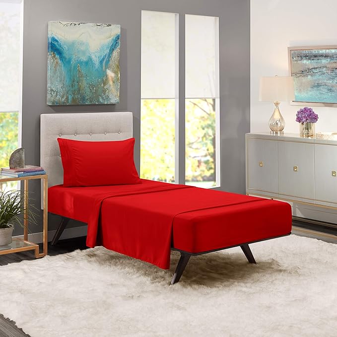 Nestl Twin XL Sheet Set - College Dorm Size - Luxury 1800 Ultra-Soft Microfiber Twin Extra Long Bed Sheets - Deep Pockets - Easy Fit - Extra Soft - 3 Piece Set (Twin XL, Red)