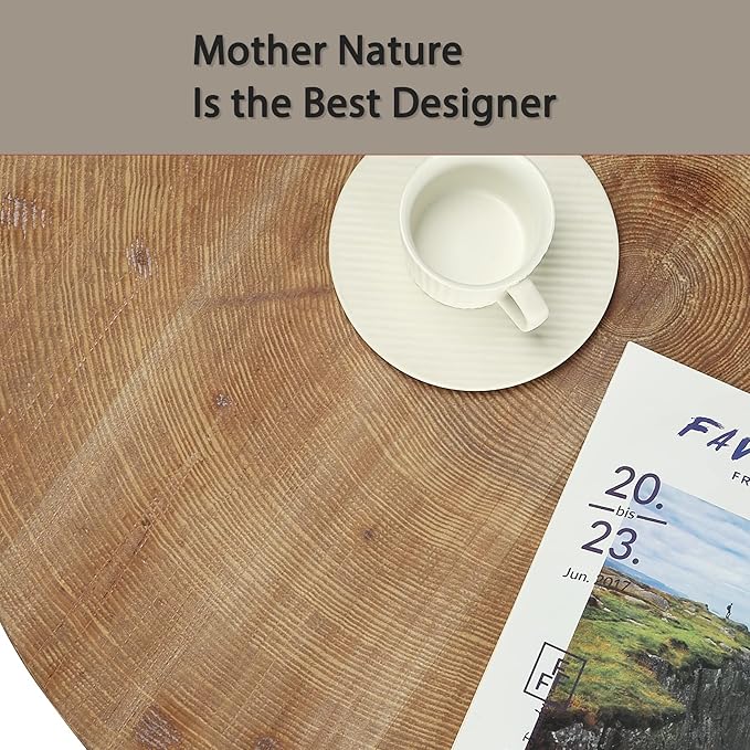 Round Boho Wood Coffee Table - 29.1" Farmhouse Natural Circle Wooden 2-Tier Coffee Tables Living Room Furniture, 29.1" D x 18.3" H, Natural Wood Color