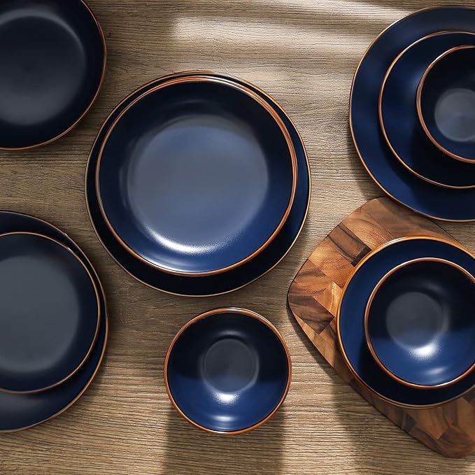 Stone Lain Brasa Modern Stoneware 32 Piece Dinnerware Sets, Plates and bowls Sets, Dish Set for 8, Blue
