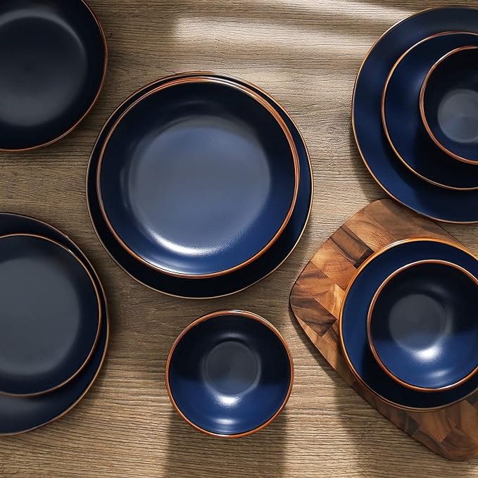 Stone Lain Brasa Modern Stoneware 16 Piece Dinnerware Sets, Plates and bowls Sets, Dish Set for 4, Blue