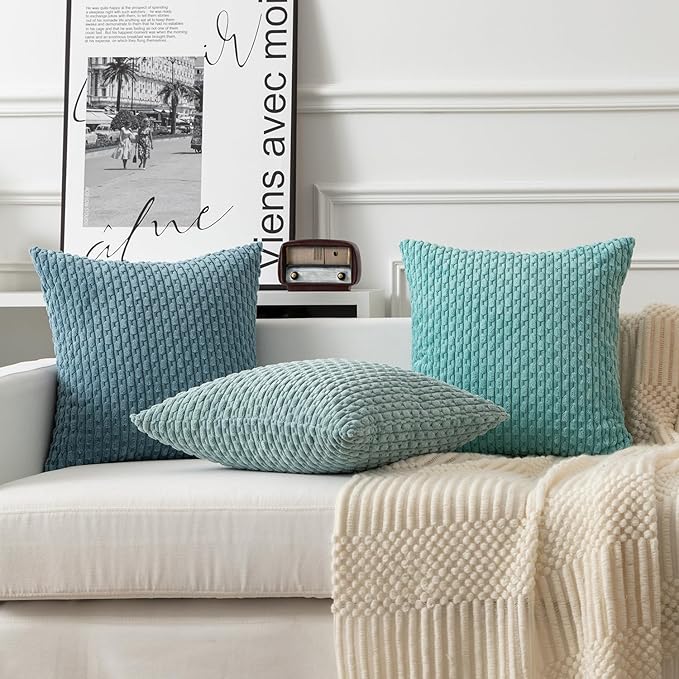 Kevin Textile Throw Pillow Covers Soft Corduroy Decorative Set of 2 Boho Striped Pillow Covers Pillowcases Farmhouse Home Decor for Couch Bed Sofa Living Room 20x20 Inch Dusty Green