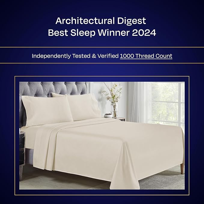 California Design Den Thick and Natural 100% Cotton Sheets King Size Set - Luxury 1000 Thread Count Sateen, Deep Pockets, Soft, Breathable and Durable Bedding Sheet Set - Creamy Beige