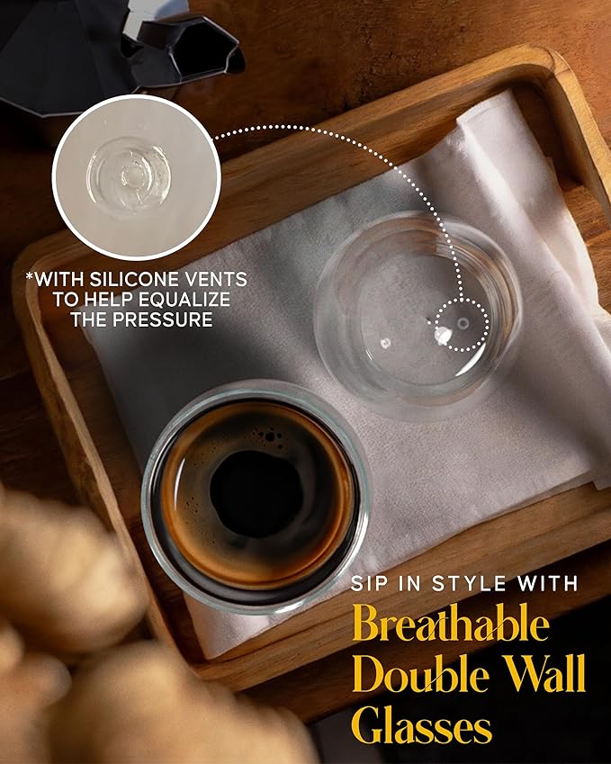 Kitchables Double Walled Glass Coffee Mugs Set of 2,12oz - Insulated Clear Coffee Mug for Cappuccino, Latte, Tea, Espresso - Latte cup - Tazas Para Cafe