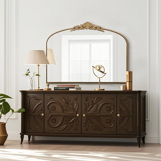 Micasso Gold Large Vintage Mirror, 40"x 30" French Baroque Antique Arched Wall Mounted Mirror Decorative Ornate Entryway Mirror for Wall Decor, Living Room, Hallway