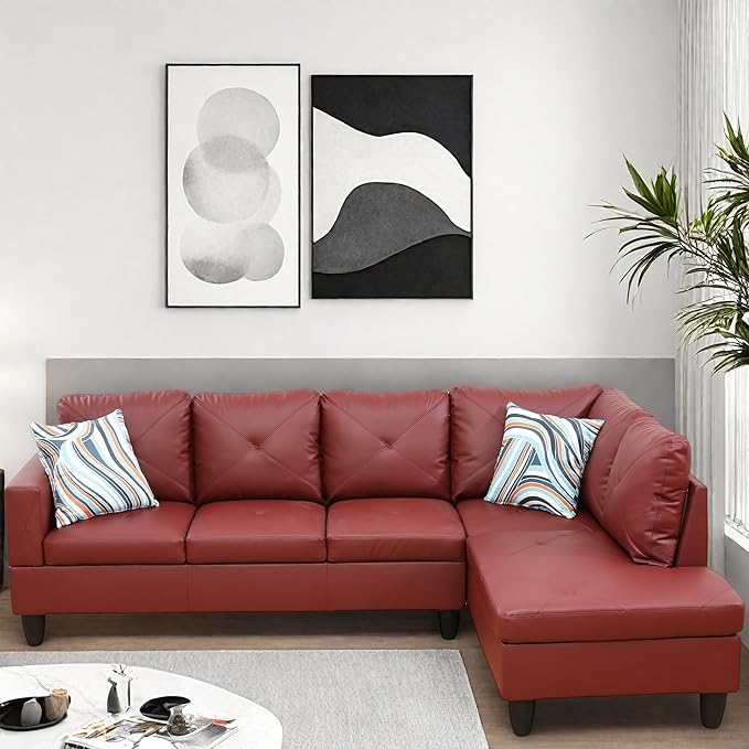 L Shaped Couch, Modular Sectional Sofa with Chaise, Modern Modular Sofas Furniture Sofa Couches for Living Room/Apartment/Office/Bedroom, Red