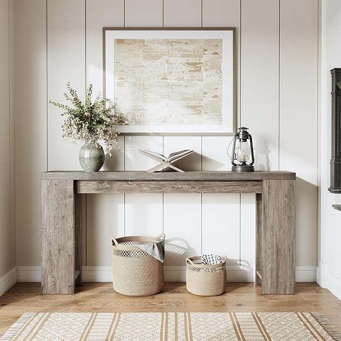 LITTLE TREE 70.9-Inch Long Entryway Table, Farmhouse Sofa Console Table for Living Room, Entryway, Hallway, Grey