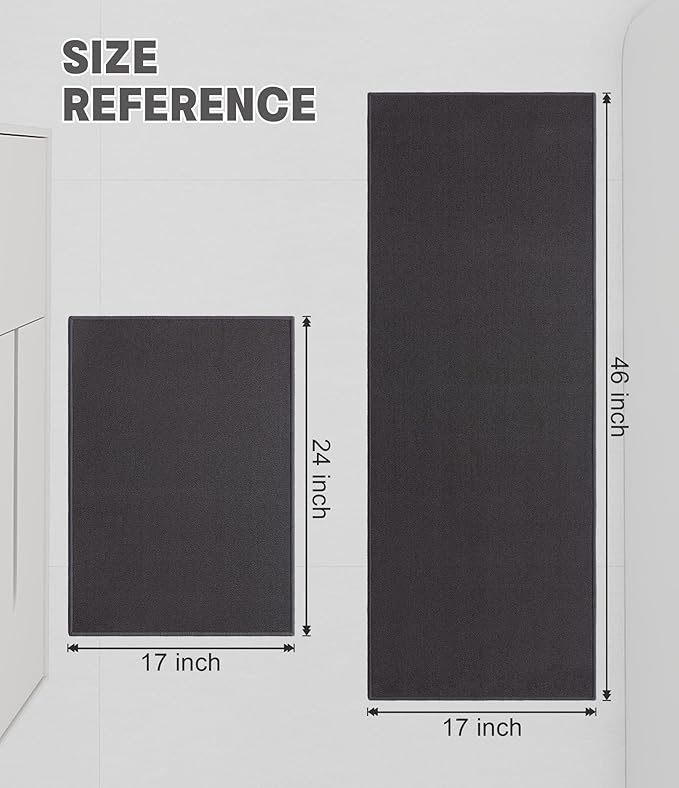 YIHOUSE Bathroom Rug Sets 2 Piece, Ultra Thin Bath Mat Fit Under Door, Quick Dry Absorbent Bath Mat for Bathroom Non Slip Machine Washable Floor Mat (Dark Grey, 2 Piece)