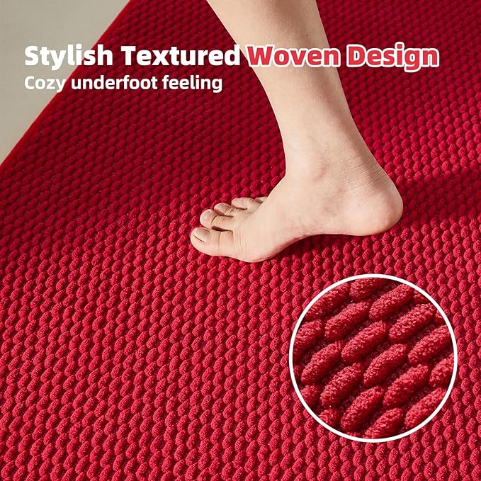Bathroom Rugs Non Slip Washable, Super Absorbent Thin Bath Mat Small Quick Dry Low Pile Bathroom Rug, Red 20"x30"