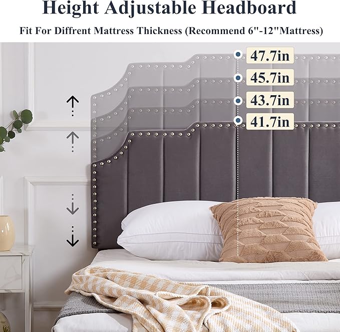 VECELO Queen Size Bed Frame Upholstered Platform with Tufted Adjustable Headboard/Mattress Foundation/Wood Slat Support,Easy Assembly,Dark Grey