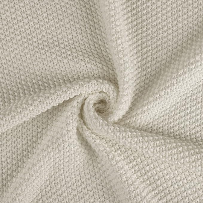 PiccoCasa 100% Cotton Knit Blanket Twin Size,Solid Lightweight Decorative Throws and Blankets,Soft Knitted Throw Blanket for Sofa Couch, Beige 60" x 78"