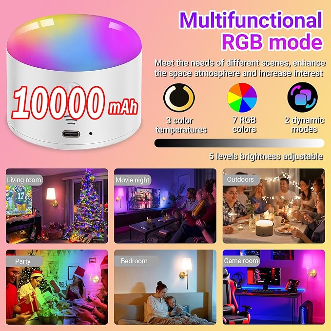 Battery Operated Wall Sconce Set of 2, Rechargeable Wall Sconce with 10000mAh Bulb and Remote Control, Up to 50 Hrs Use, RGB Dimmable Wireless Wall Lights for Living Room Bedroom Hallway