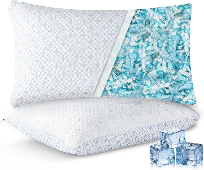 Cooling Pillows Queen Size Set of 2 - Adjustable Shredded Memory Foam Pillow for Sleeping, Bed Pillows for Side, Back, Stomach, Hot Sleepers, with Washable Cover, Supportive, 2 Pack