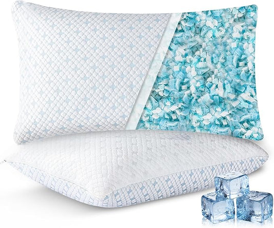 Cooling Pillows Queen Size Set of 2 - Adjustable Shredded Memory Foam Pillow for Sleeping, Bed Pillows for Side, Back, Stomach, Hot Sleepers, with Washable Cover, Supportive, 2 Pack