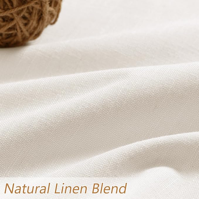 Guken Ivory Linen Blackout Curtains 84 Inch Length 2 Panels Set for Living Room Bedroom Back Tab Thermal Insulated 100% Black Out Linen Drapes Room Darkening Window Curtains 84 Inches Long