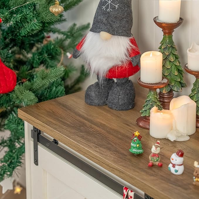 WAMPAT Farmhouse 75 in TV Stand and Coffee Table Set, Entertainment Center for TVs Up to 75", 30" Square Wood Center Table with Gas Spring Flip-Top for Living Room,Antique White