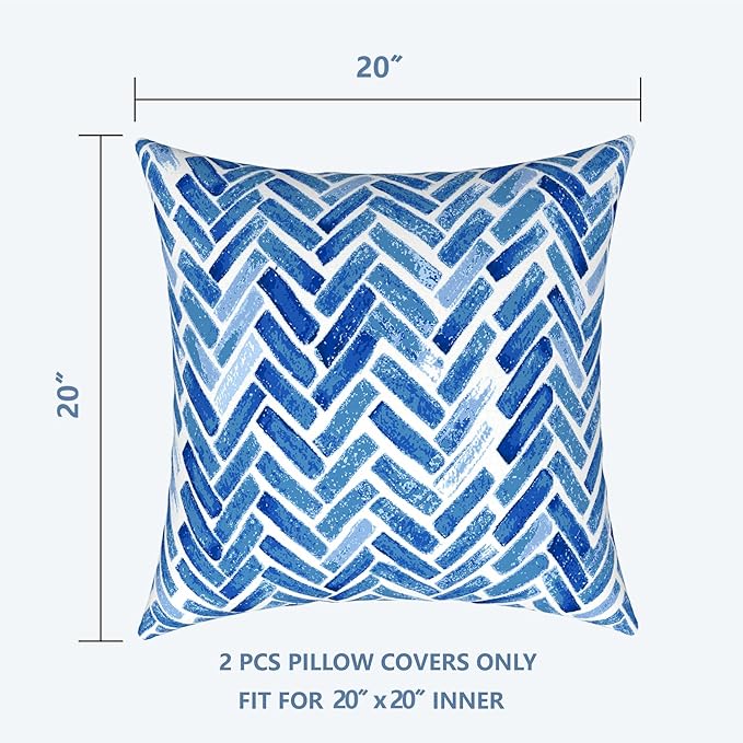 LVTXIII Outdoor Throw Pillow Covers 20 x 20 Inch, Covers ONLY Modern Cute Pattern Decorative Square Toss Pillow Case Pack of 2 for Home Patio Garden Sofa Bed Furniture, Blue Bricks