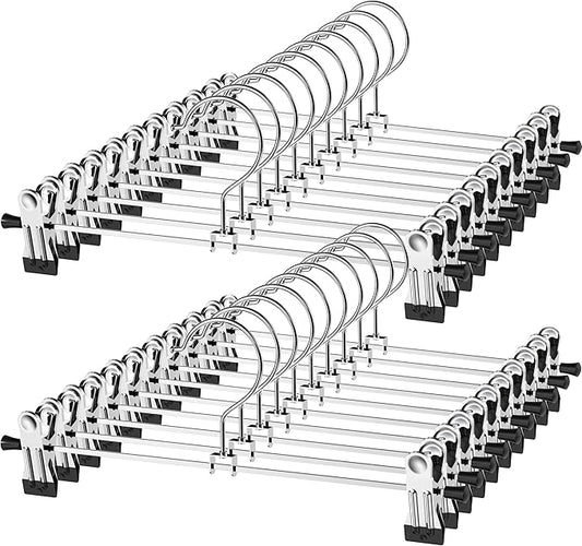 NORTHERN BROTHERS Pants Hangers with Clips Heavy Duty 20 Pack, Adjustable Metal Pants Hanger, Skirt Hangers with Clips Space Saving Hangers for Jeans