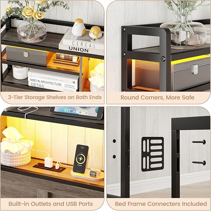 Headboard for Full Size Bed with Storage, Headboards with Power Outlets and RGB LED Light, Sturdy Full Size Headboard, Stable Head Board with Bed Adapter for Bedroom/Dorm/Guest Room