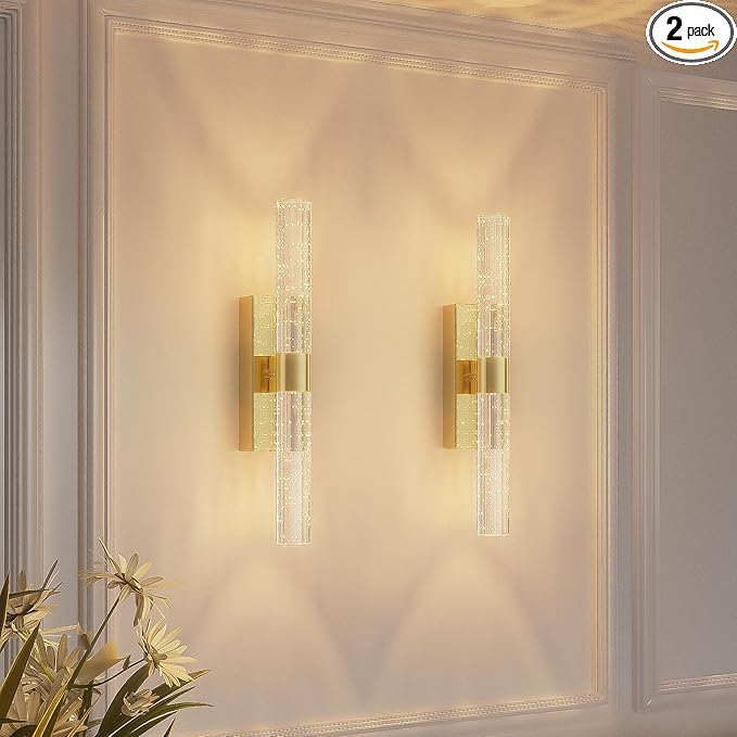 Battery Operated Gold Wall Sconces Set of 2 Rechargeable Battery Powered Wall Light with 12000mAh Not Hardwired Dimmable Wall Lamp Fixtures for Bedroom Living Room 15.3 Inches