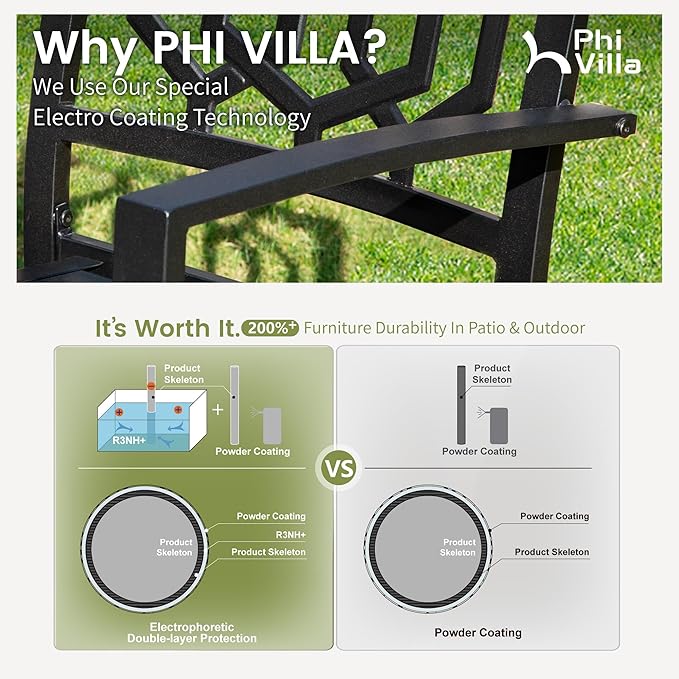 PHI VILLA Outdoor Table & Chairs Wrought Iron Patio Furniture 7 Piece, Large Dining with Umbrella Hole 6 Backyard Garden Support 300LBS for Deck, Lawn, Garden, Black Style 3, Brown-64'' x 38'' 29''