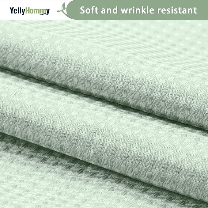 YellyHommy No Hook Shower Curtain with Snap in Liner Set Less Time Waffle Shower Curtain for Bathroom 75" L x 72" W Mint Green