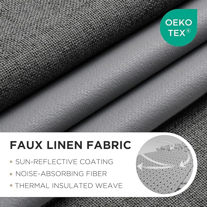 Joydeco Blackout Curtains 95 Inches Long 2 Panels Burg, Room Darkening Curtains for Bedroom, 100% Black Out Textured Thermal Drapes Privacy Protection 2 Panels Set(W52 x L95 Inch, Grey)