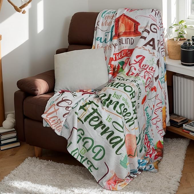 Christian Stuff Gifts for Women Faith-Religious Fluffy Soft Fuzzy Blanket for Bed-Bible Spiritual Verse Blanket for Women 50×60 inches