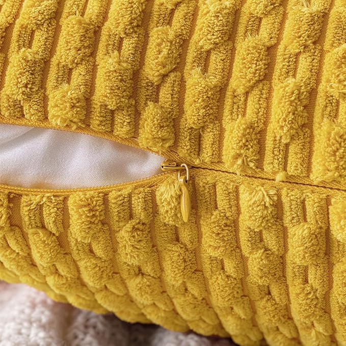 MIULEE Throw Pillow Covers Soft Corduroy Decorative Set of 2 Boho Summer Striped Pillow Covers Pillowcases Farmhouse Home Decor for Couch Bed Sofa Living Room 16x16 Inch Mustard Yellow