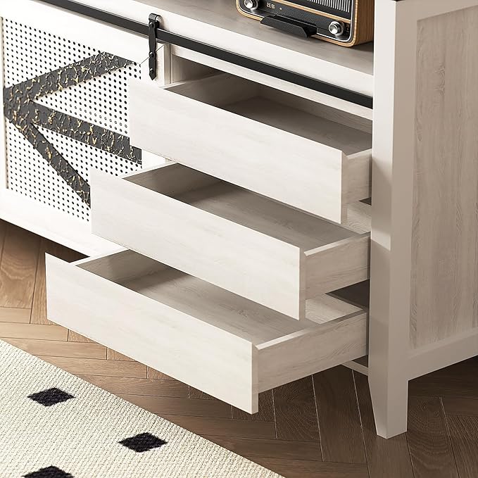 VFK 70 Inch TV Stand for TVs up to 70", Rustic Farmhouse Media Console with Sliding Barn Doors, 6 Drawers, Entertainment Center for Living Room