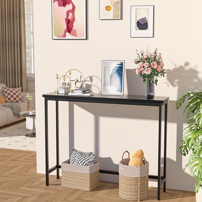 VASMIA Console Table, Entryway Table, Narrow Sofa Table, 39" Bamboo Hallway Table for Entryway, Living Room, Bedroom, Foyer, Black
