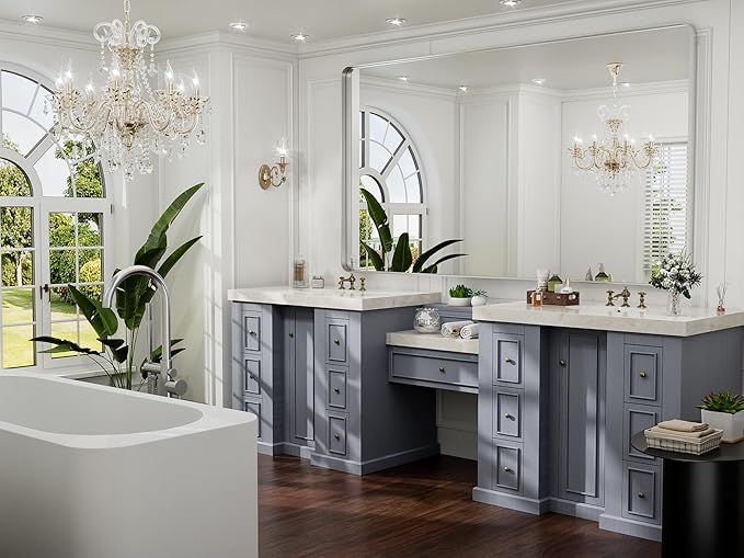 Hasipu Brushed Silver Bathroom Mirror 63x35 Inch Rounded Rectangle Vanity Mirror Metal Framed Wall Mirrors Anti-Rust Surface Mount (Horizontal/Vertical)