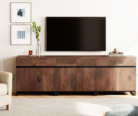 WAMPAT Modern TV Stand for TVs Up to 100 Inch, 3 in 1 Entertainment Center with Adjustable Shelves and Metal Base, Media Console for Living Room and Bedroom, Brown