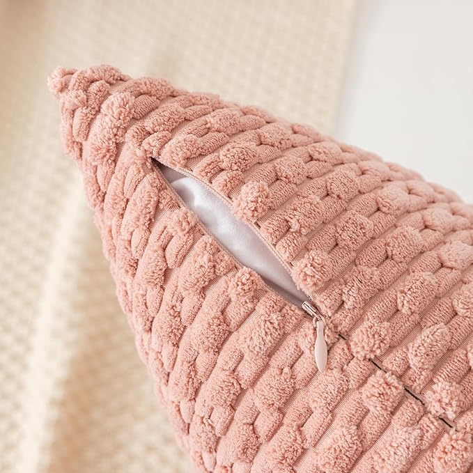 Kevin Textile Throw Pillow Covers Soft Corduroy Decorative Set of 2 Boho Striped Pillow Covers Pillowcases Valentines Day Home Decor for Couch Bed Sofa Living Room 18x18 Inch Baby Pink