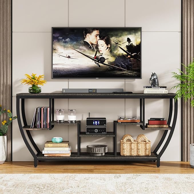 Tribesigns 70.9 Inch Long Sofa Table with Shelves, Rustic Console Table with Storage, Industrial Entryway Table TV Stand, Behind Couch Table Accent Tables for Living Room, Hallway, Foyer, Dark Grey