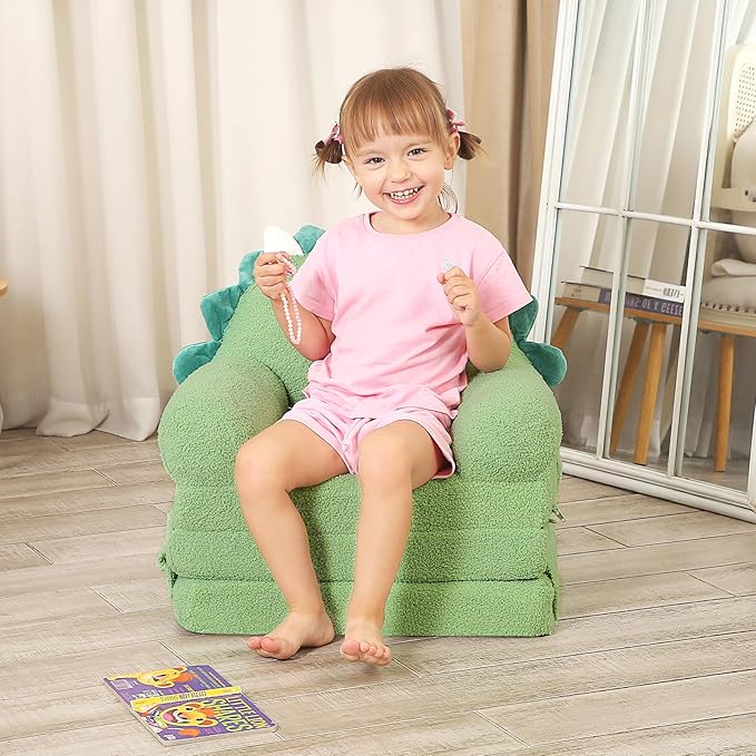 Foldable Kids Sofa, Triceratops Toddler Couch With Tri Folding Foam Cushions, Comfy Couch for Ages 18 Months and Up