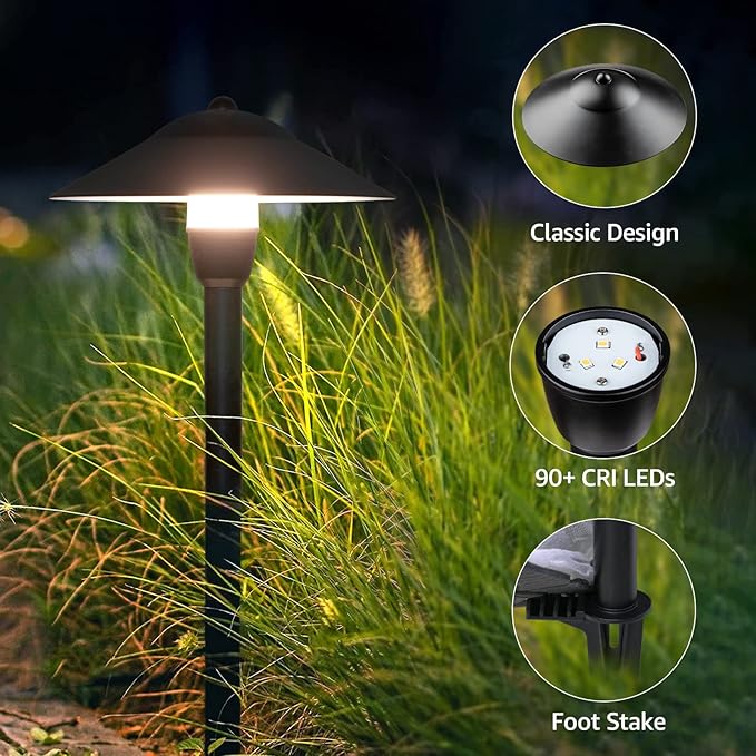 SUNVIE LED Low Voltage Landscape Lights 3W Cast-Aluminum Pathway Lights Low Voltage 12-24V Waterproof Landscape Path Lights 3000K Landscape Lighting for Yard Garden Walkway ETL Listed Cord, 12 Pack