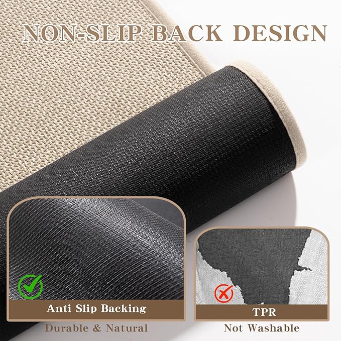 chakme Bathroom Rugs Mat U-Shaped 24x17, Ultra ThinNon Slip Bath Mat Small Quick Dry Absorbent Bath Matfor Bathroom Floor, (Light Beige, U-24"x17")