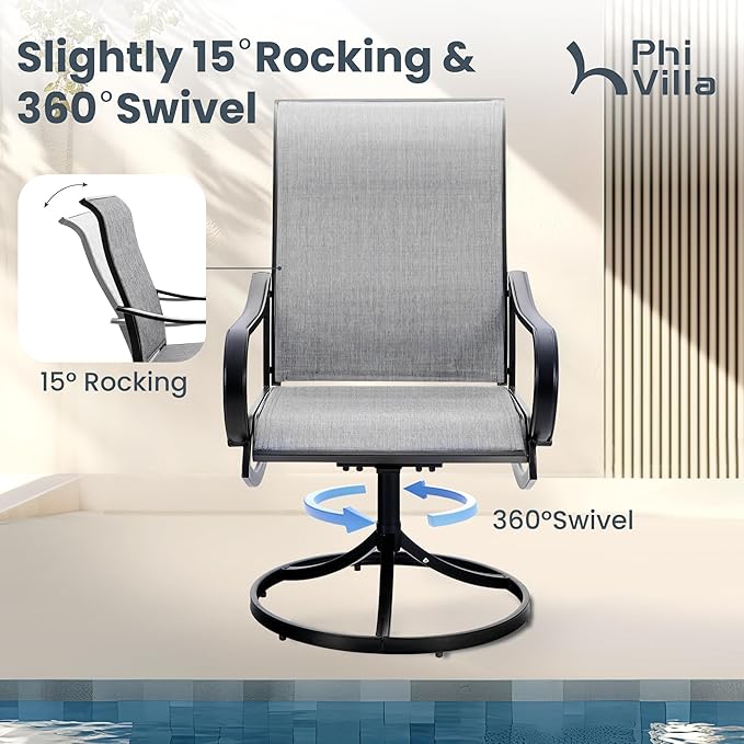 PHI VILLA 9 Piece Outdoor Patio Dining Set, Extendable Large Patio Table and 8 Swivel Dining Chairs, Outdoor Furniture Table and Gray Chairs Set for 6-8 Person