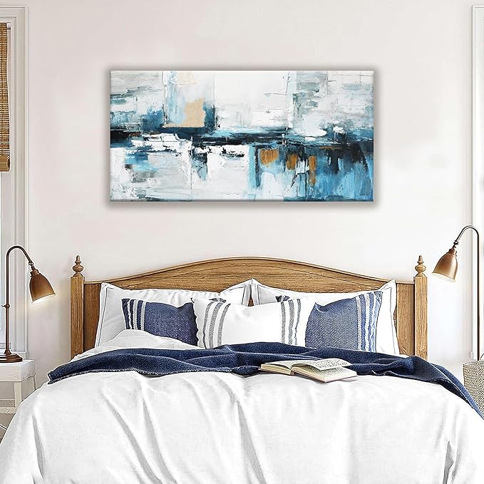 Tsomzxng Abstract Canvas Art Wall Decor Painting Abstract Wall Decor 20x40 Inch Decorations Blue And White Wall Art Office Canvas Picture Artwork For Bedroom Kitchen
