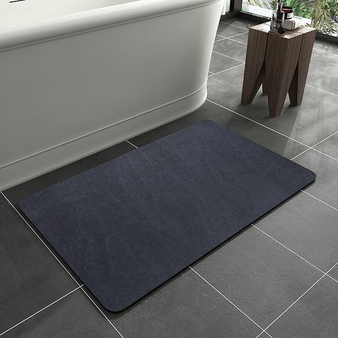 MontVoo -Bath Mat Rug-Rubber Backing Non Slip Quick Dry Absorbent Thin Bathroom Rugs Fit Under Door-Faux Suede Surface Bathroom Floor Mats-Shower Rug for in Front of Bathtub Shower Navy 16"x24"